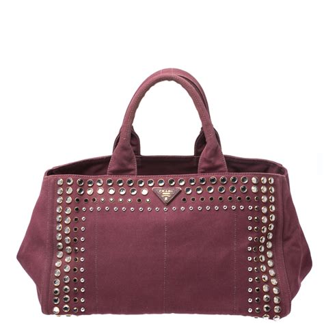 prada crystal stud canvas convertible tote